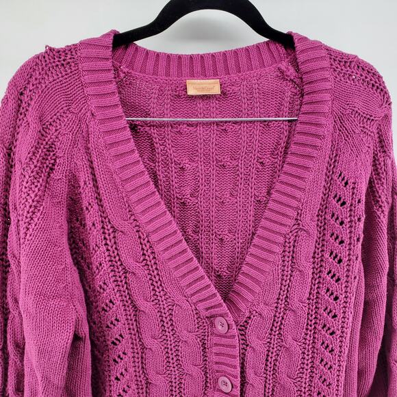 North Crest Women's Plus V-Neck Grandpa Style Cable Knit Button Down Cardigan - Picture 2 of 10